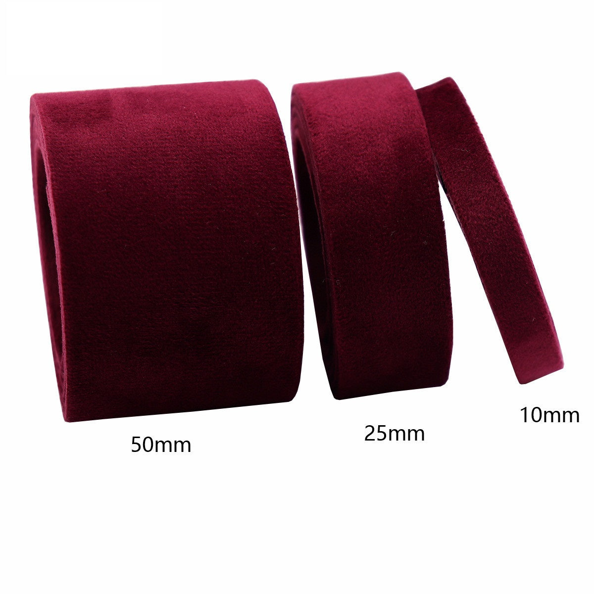 10/25/50mm Liss Velvet Bias Tape Ribbon - 3 Mixed Size Pack Wine