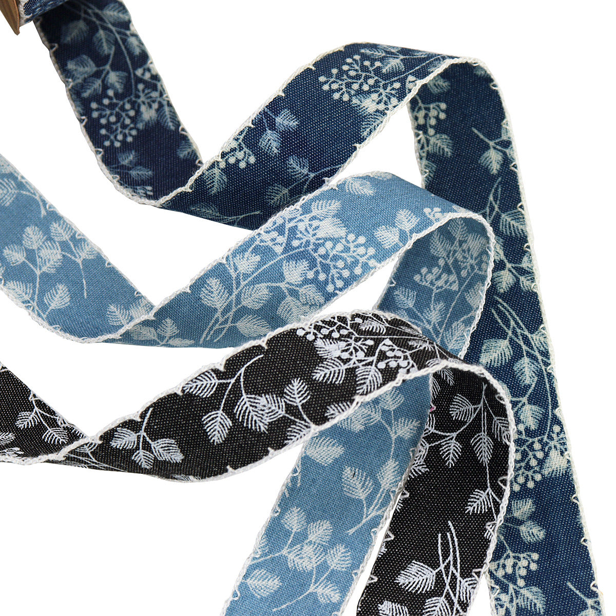 1/1.5 Inch Lace Edged Denim Ribbon 5 Yards