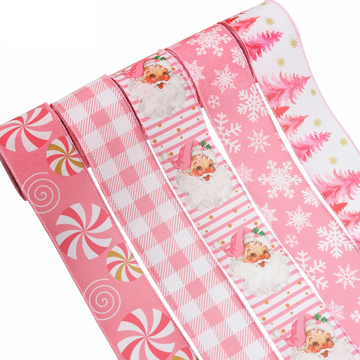 63mm 2.5 inch Pink Christmas Wired Hemming Tape 5 Pack