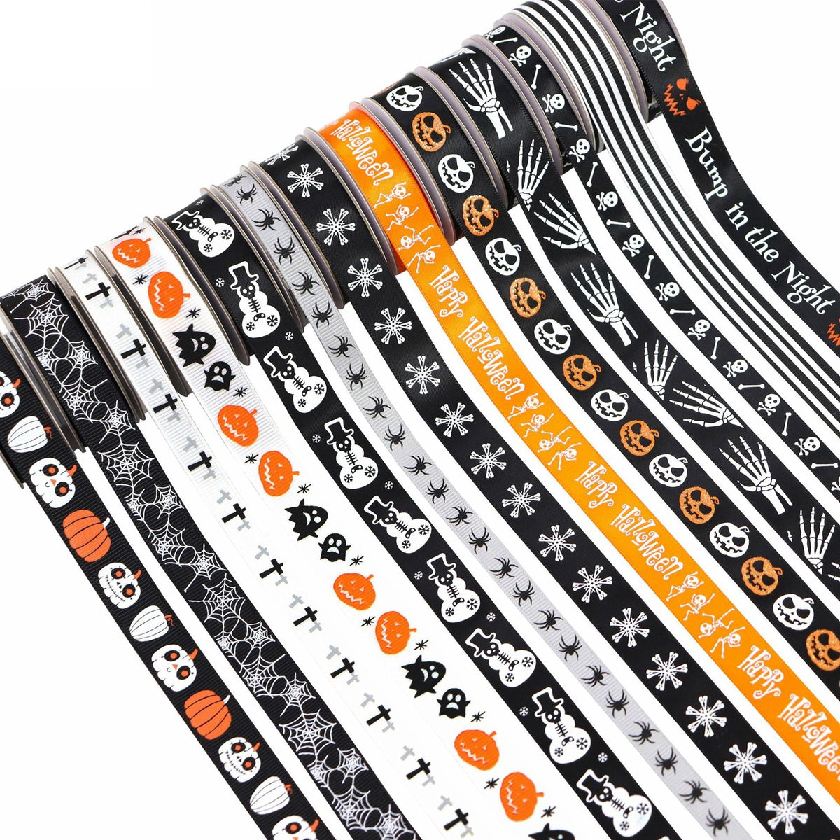 10/16mm Halloween Themed Ribbons Pumpkin Skull Ghost Face 13 Pack