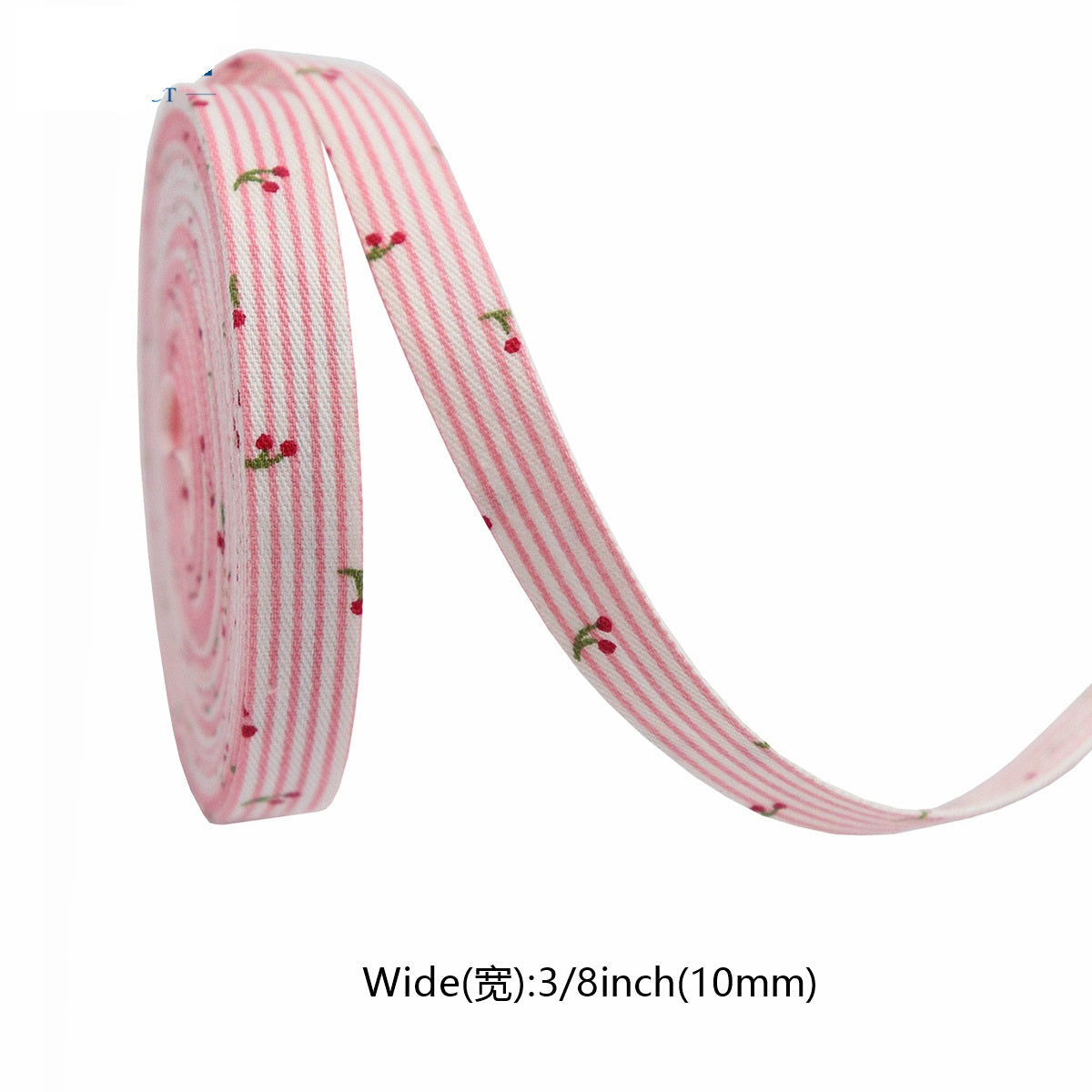 10/25/38MM Pink Cherry Striped Pet Ribbon 10.9 Yards 10mm(3 8inch)
