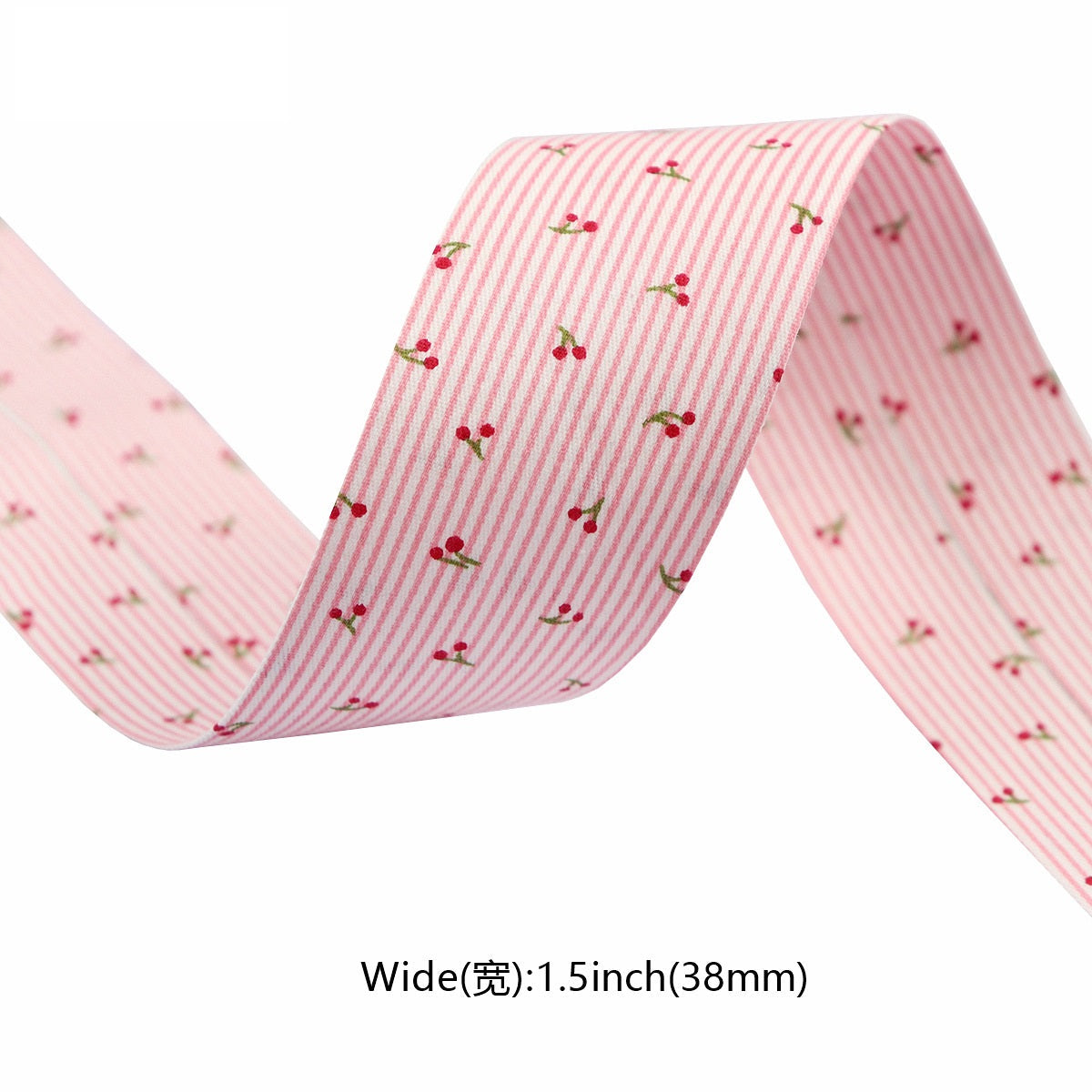 10/25/38MM Pink Cherry Striped Pet Ribbon 10.9 Yards 38mm(1.5 inch)