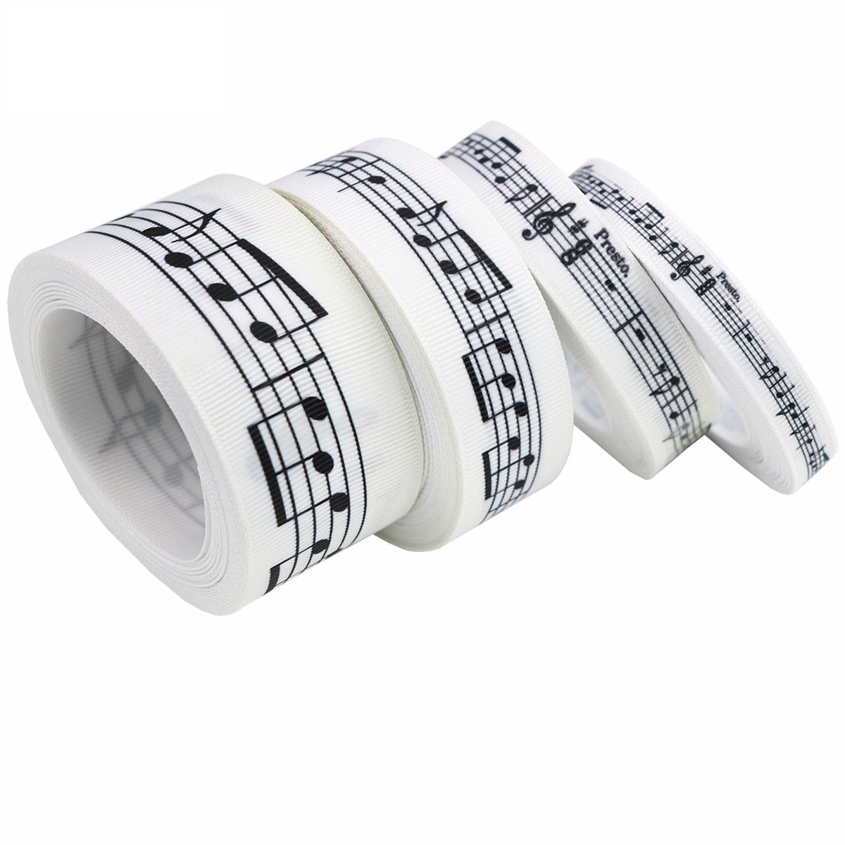 10/16/25/38MM Black White Music Note Grosgrain Ribbon 4 Pack