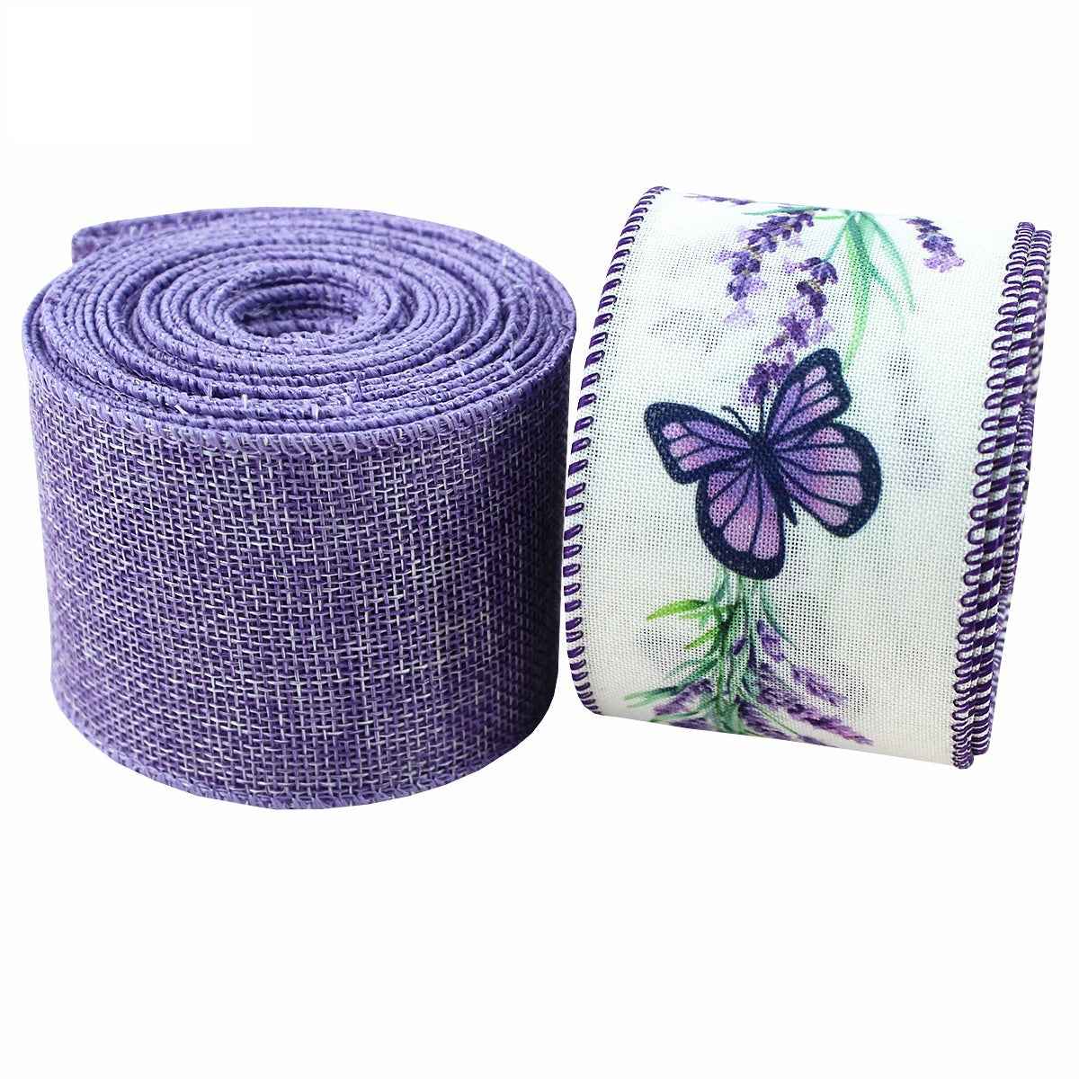 2.5 INCH Purple Butterfly Wire Edge Ribbon 2 Pack 5 Yards Per Roll