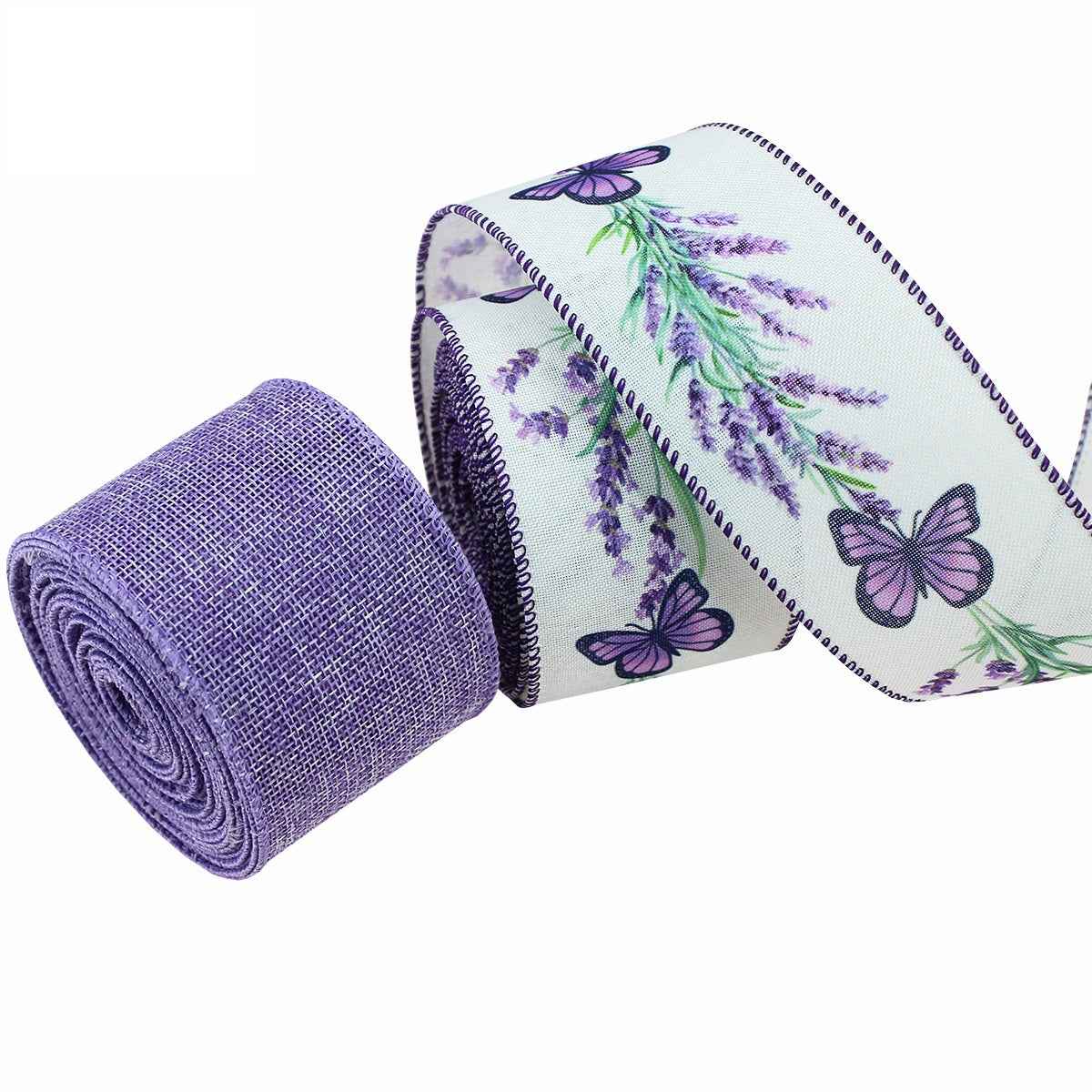 2.5 INCH Purple Butterfly Wire Edge Ribbon 2 Pack 5 Yards Per Roll