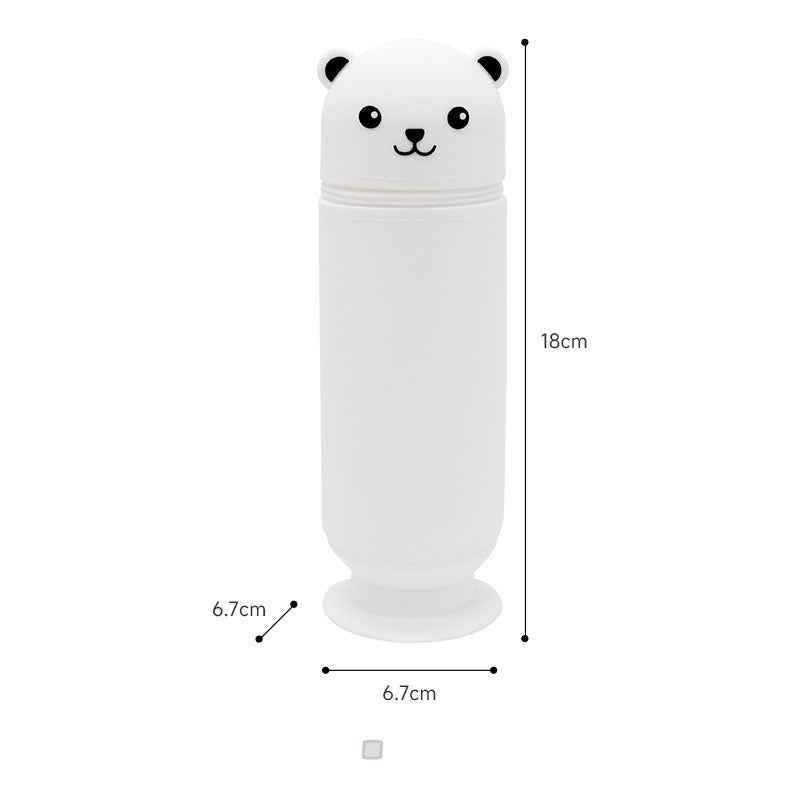 Cartoon Bear Silicone Pencil Case Pen Holder with Suction Cup Stand-Up White