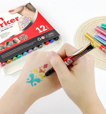 12-Color Body Paint Brush Skin Markers Face & Body Art Pens 12 Metallic