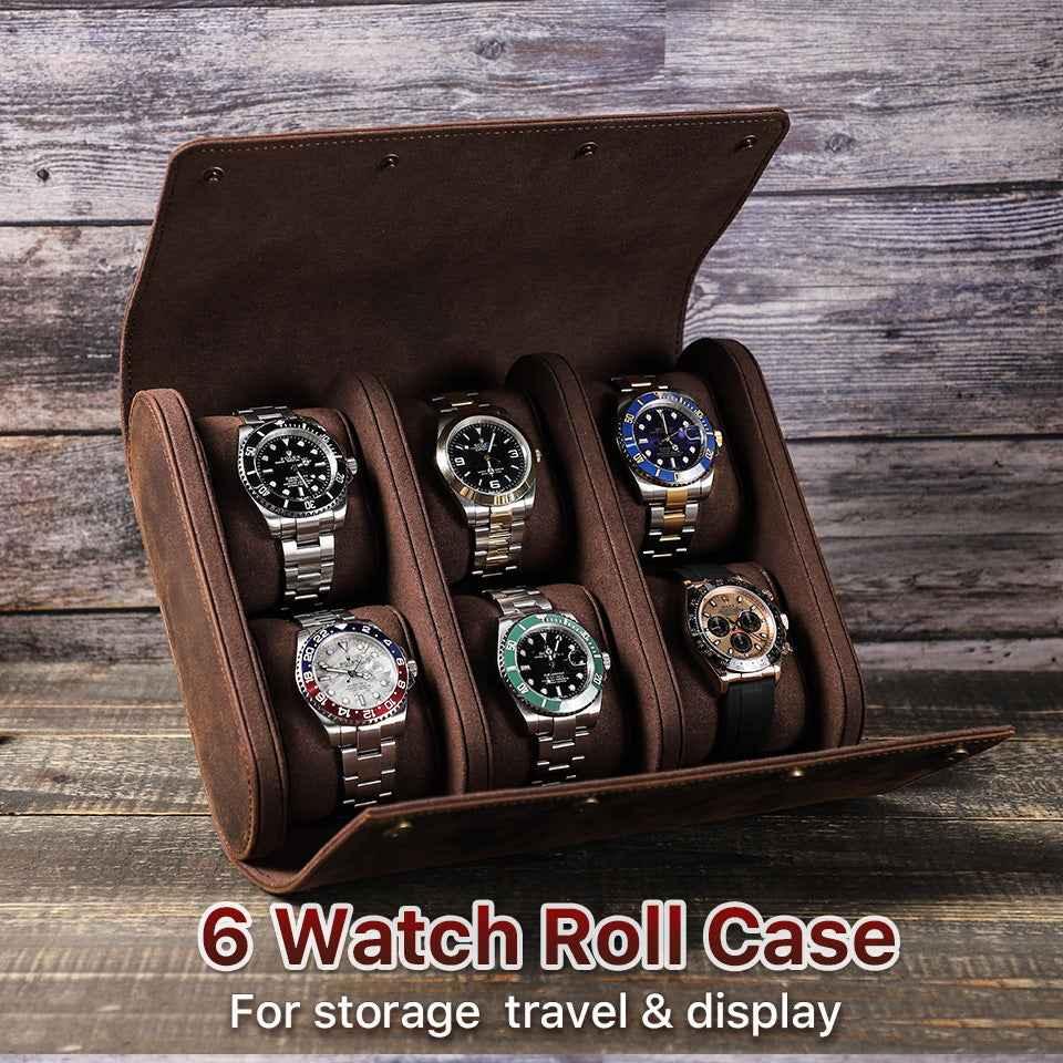 Leather Watch Roll Case 6 Slots Storage Box