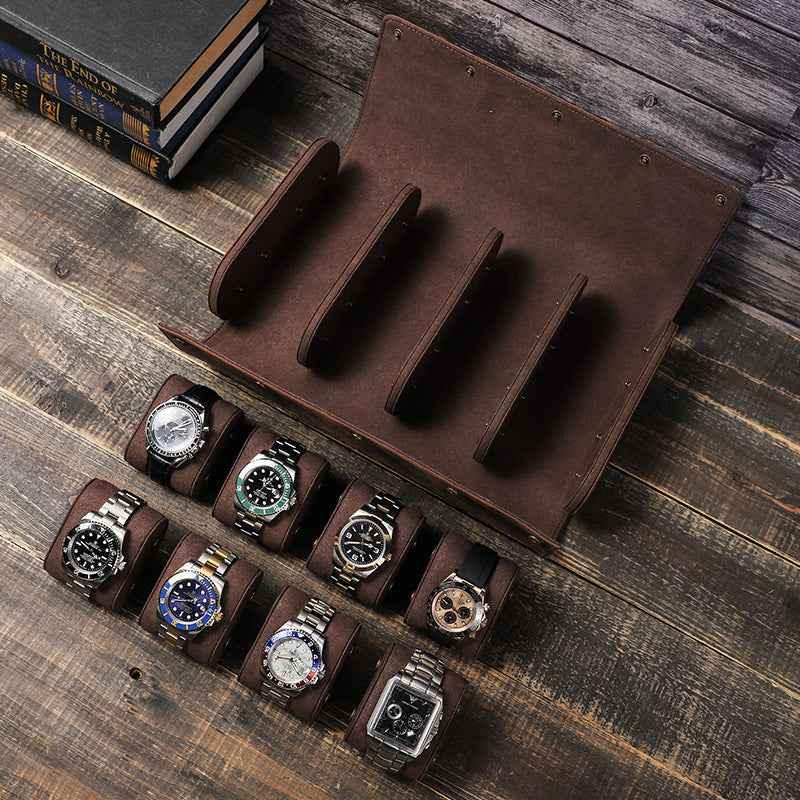 Leather 8 Watch Roll Storage Case for Travel Display