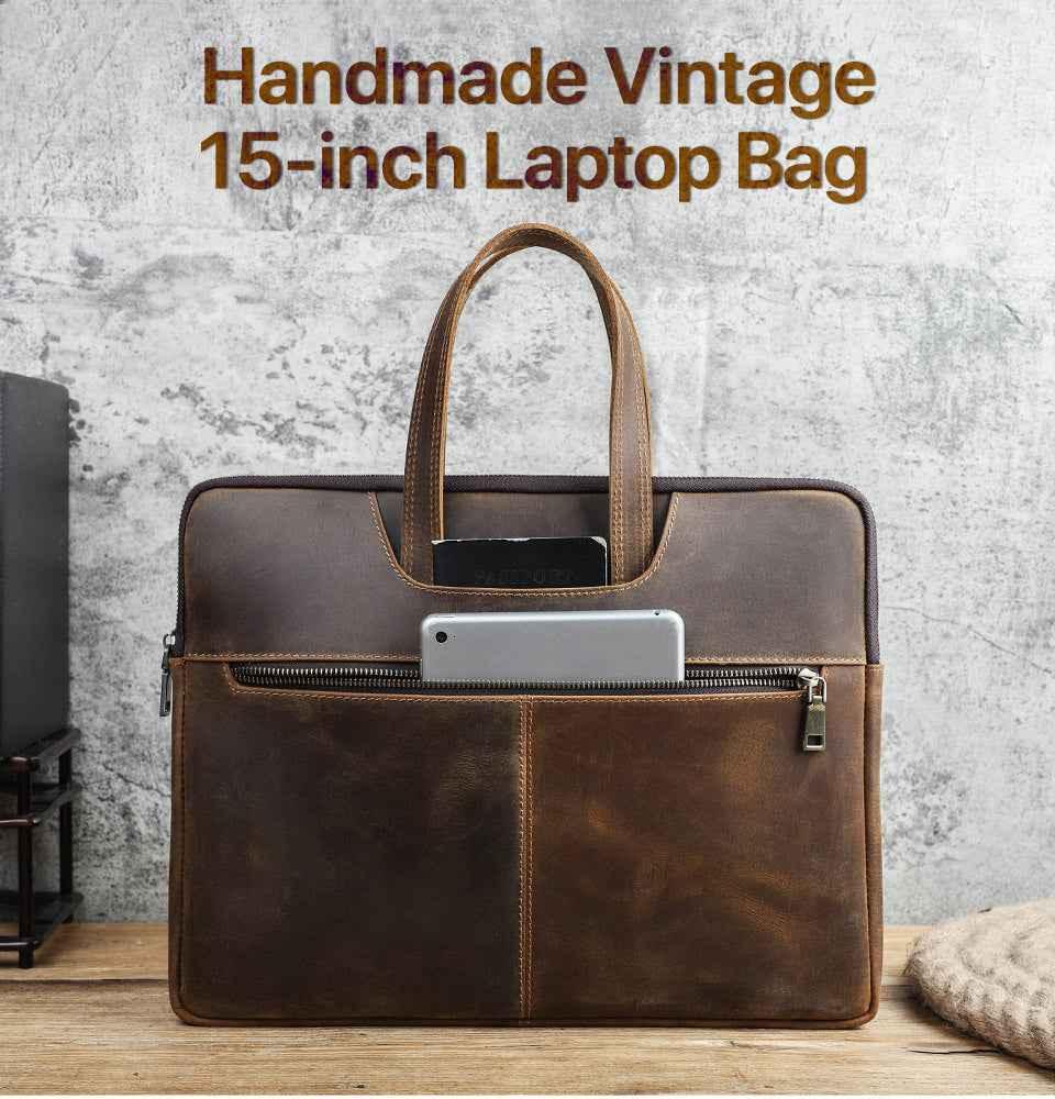 Maletín de cuero para portátil de 15,4 pulgadas con 5 bolsillos para Macbook Pro Air
