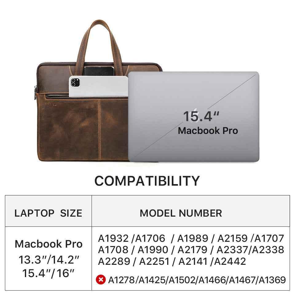 Maletín de cuero para portátil de 15,4 pulgadas con 5 bolsillos para Macbook Pro Air