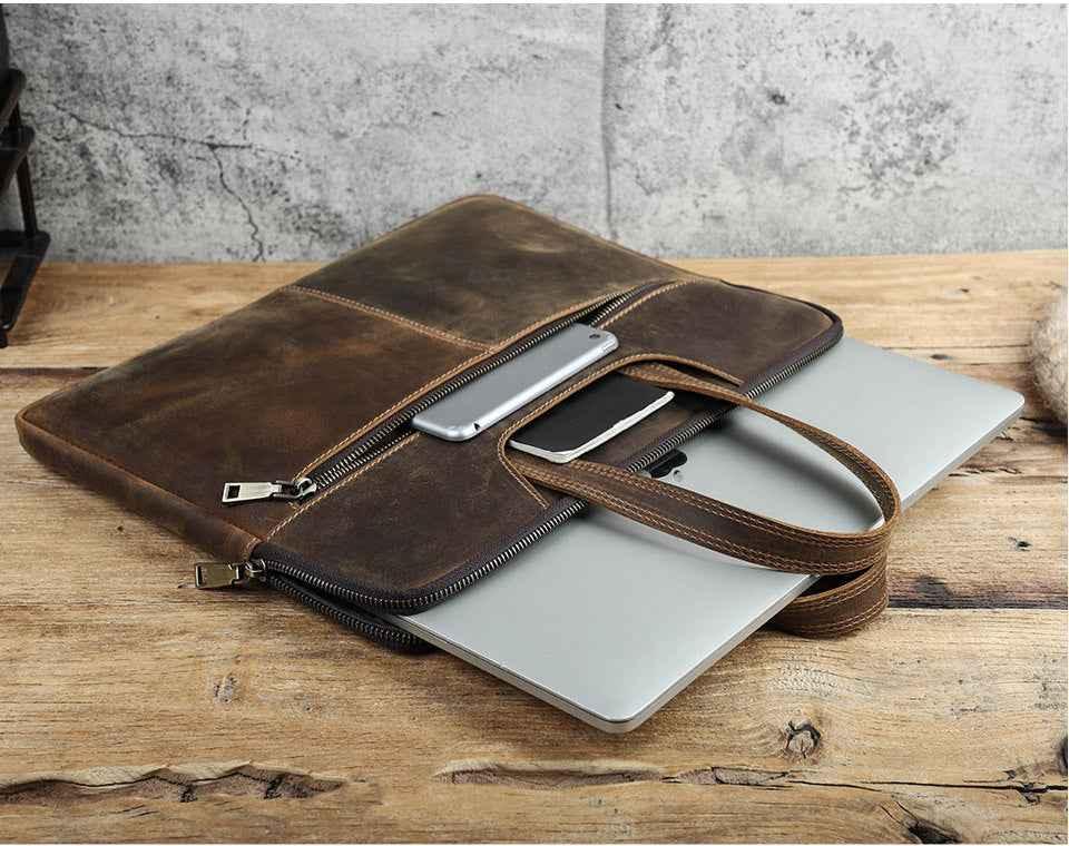 Maletín de cuero para portátil de 15,4 pulgadas con 5 bolsillos para Macbook Pro Air