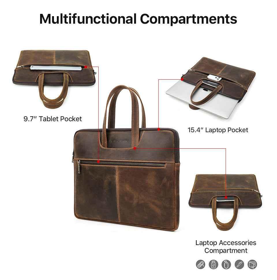 Maletín de cuero para portátil de 15,4 pulgadas con 5 bolsillos para Macbook Pro Air
