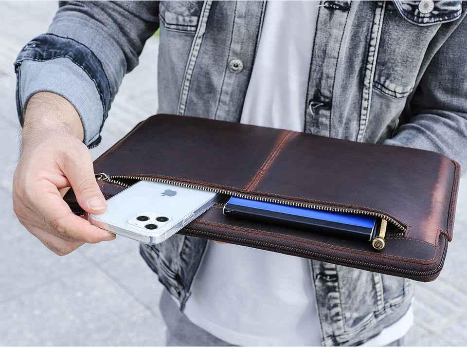 Leather Slim Laptop Sleeve Case 13.3 inch with 2 Zip Pocket