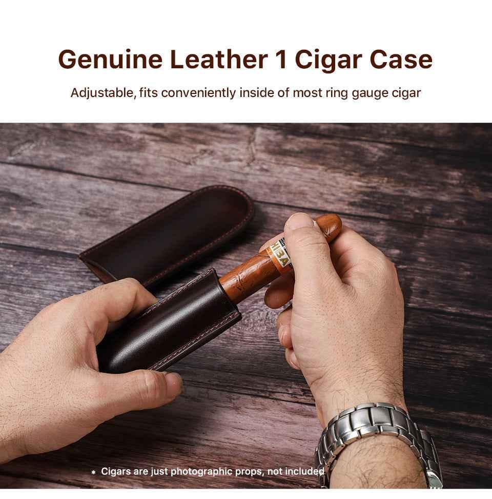 Humidor de viaje con funda para puros de cuero para un solo cigarro