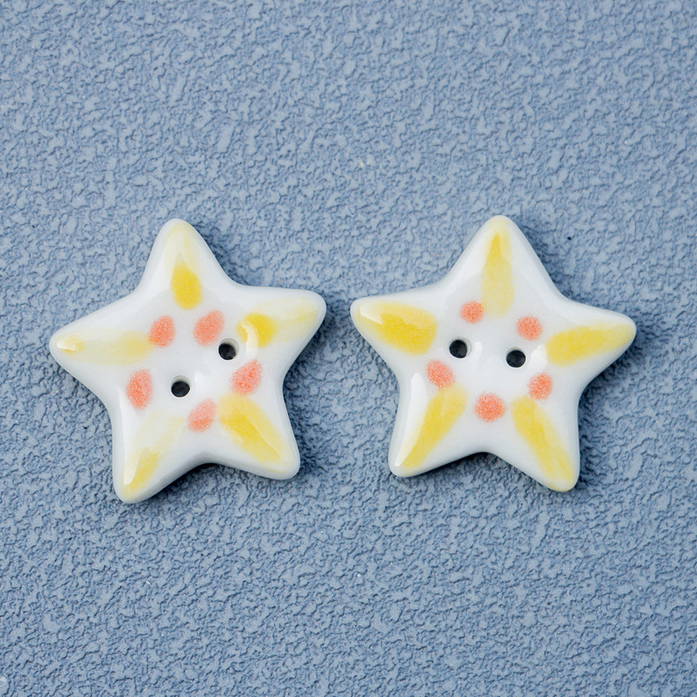 20mm Five-Pointed Star 2 Hole Ceramic Buttons for Handmade DIY Jewelry 10PCS Yellow