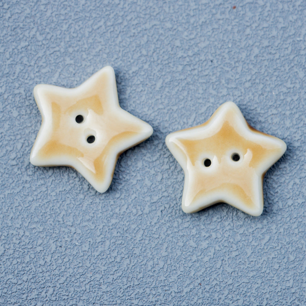20mm Five-Pointed Star 2 Hole Ceramic Buttons for Handmade DIY Jewelry 10PCS Khaki