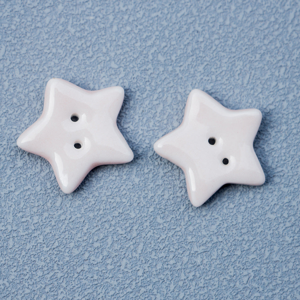 20mm Five-Pointed Star 2 Hole Ceramic Buttons for Handmade DIY Jewelry 10PCS Light Pink