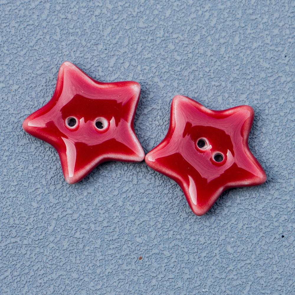 20mm Five-Pointed Star 2 Hole Ceramic Buttons for Handmade DIY Jewelry 10PCS Red