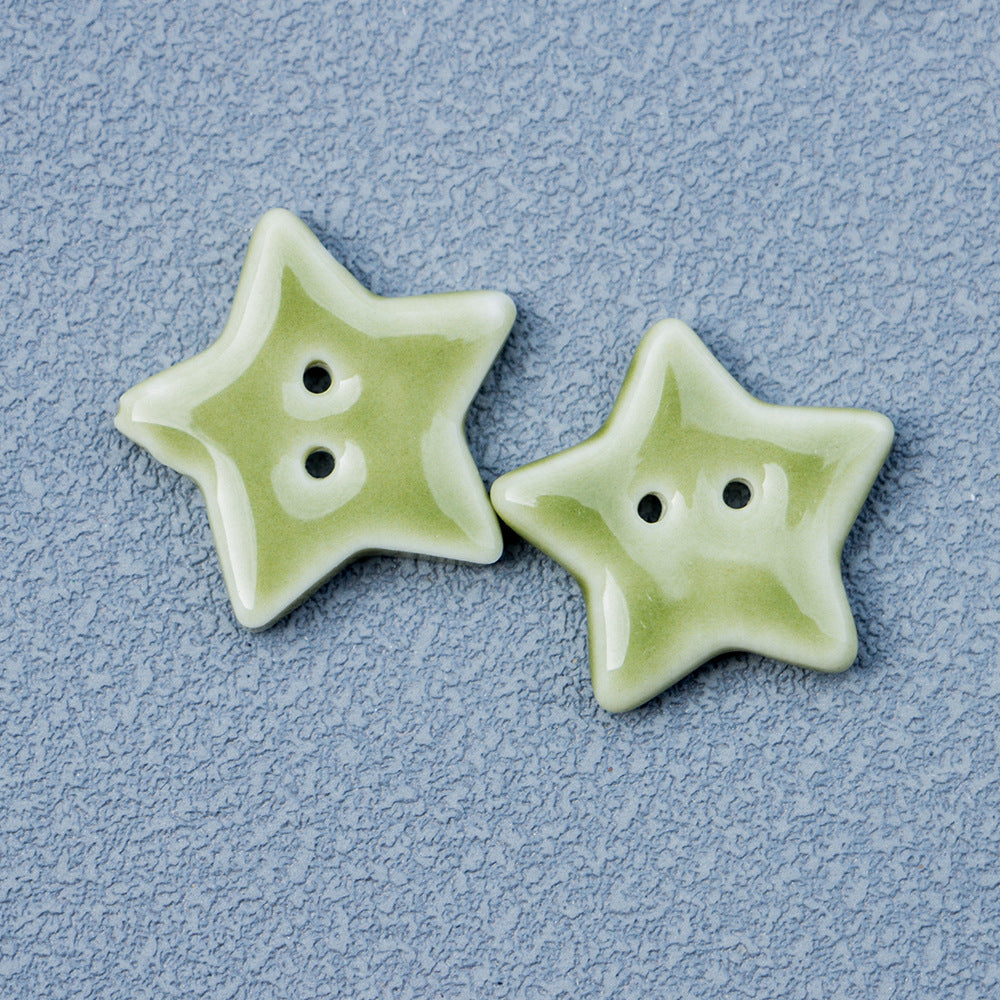 20mm Five-Pointed Star 2 Hole Ceramic Buttons for Handmade DIY Jewelry 10PCS Green