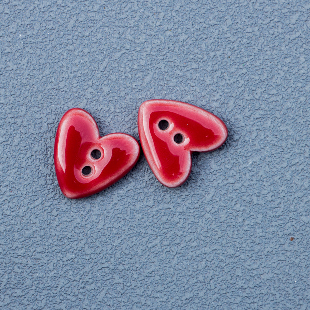 20mm Tiny Heart-Shaped 2-Hole Ceramic Buttons for Handmade DIY Jewelry 10pcs Red