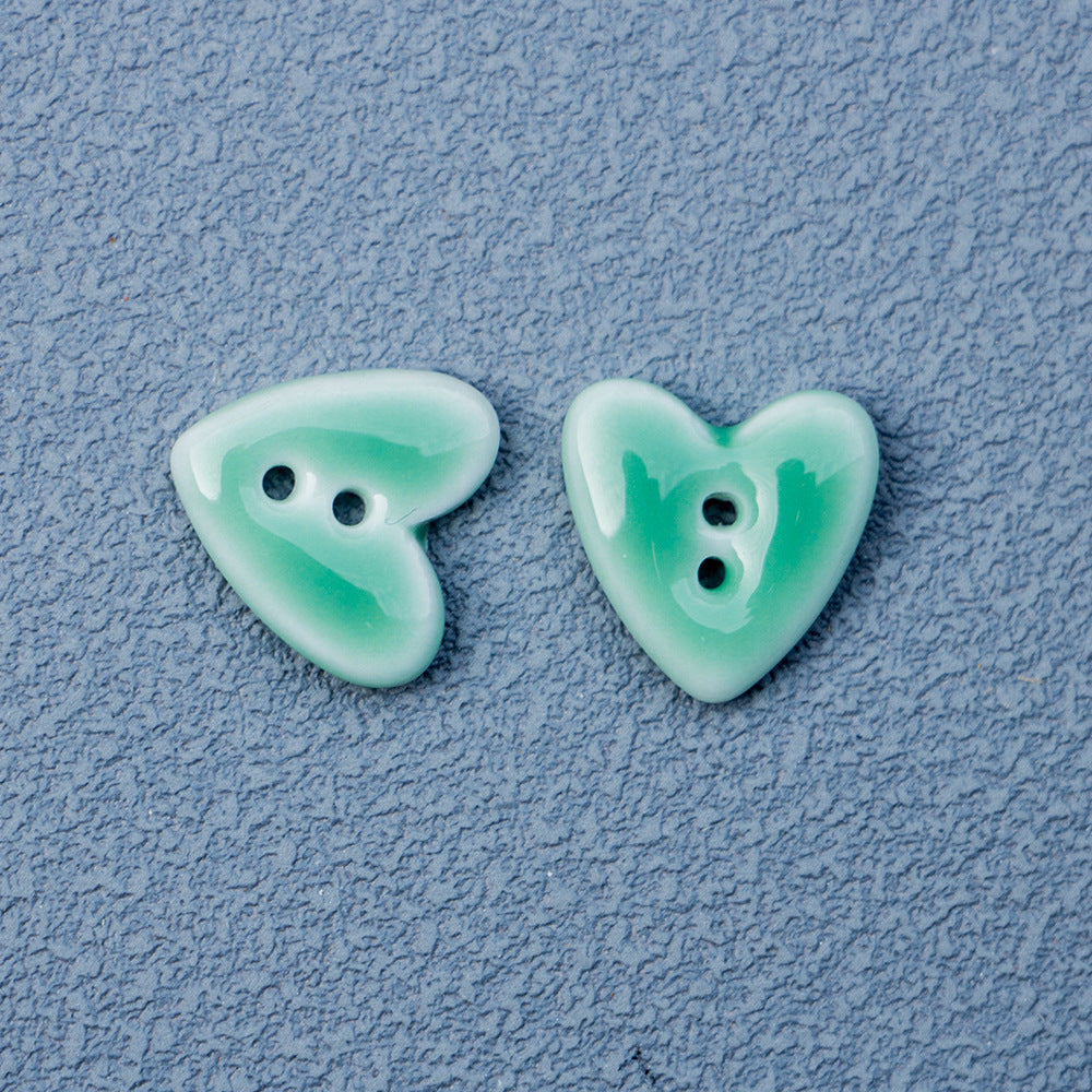 20mm Tiny Heart-Shaped 2-Hole Ceramic Buttons for Handmade DIY Jewelry 10pcs Light Green