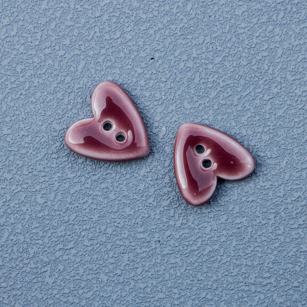 20mm Tiny Heart-Shaped 2-Hole Ceramic Buttons for Handmade DIY Jewelry 10pcs Purple