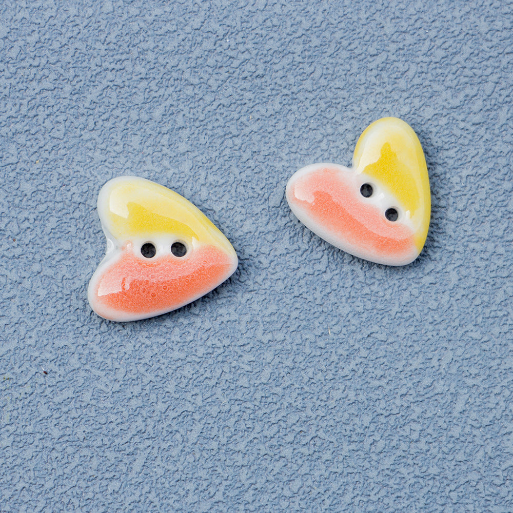 20mm Tiny Heart-Shaped 2-Hole Ceramic Buttons for Handmade DIY Jewelry 10pcs Orange