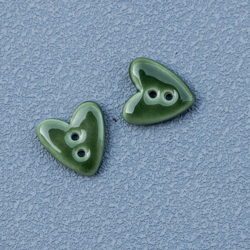 20mm Tiny Heart-Shaped 2-Hole Ceramic Buttons for Handmade DIY Jewelry 10pcs Dark Green