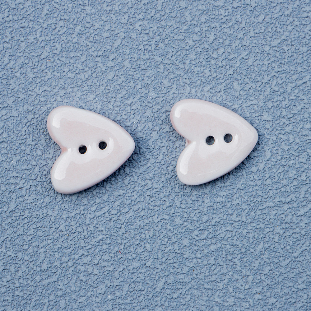 20mm Tiny Heart-Shaped 2-Hole Ceramic Buttons for Handmade DIY Jewelry 10pcs Light Pink