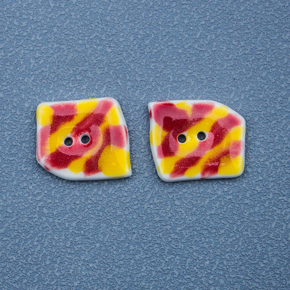 Trapezoidal 2 Hole Hand Painted Flower Flame Ice Cream Ceramic Buttons 4pcs Flame Icecream