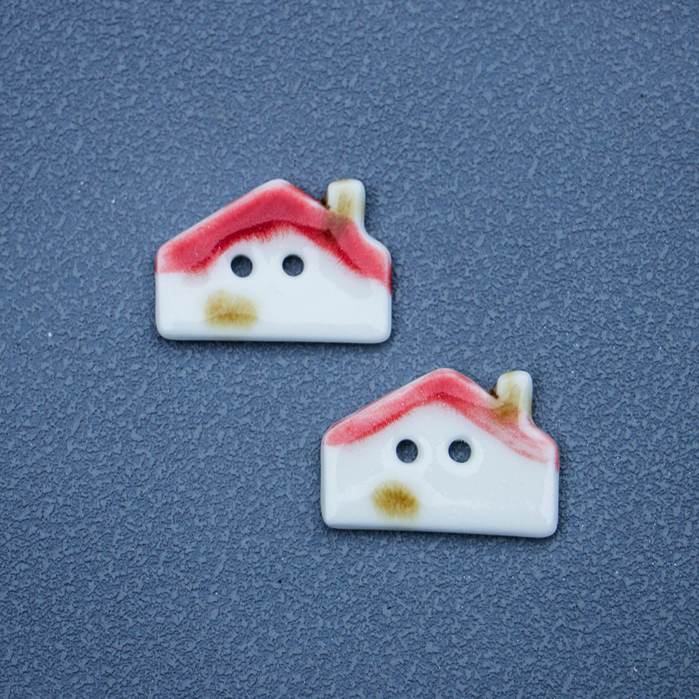 27x18mm Chimney House 2 Hole Ceramic Buttons for DIY Handmade Jewelry 10pcs Khaki
