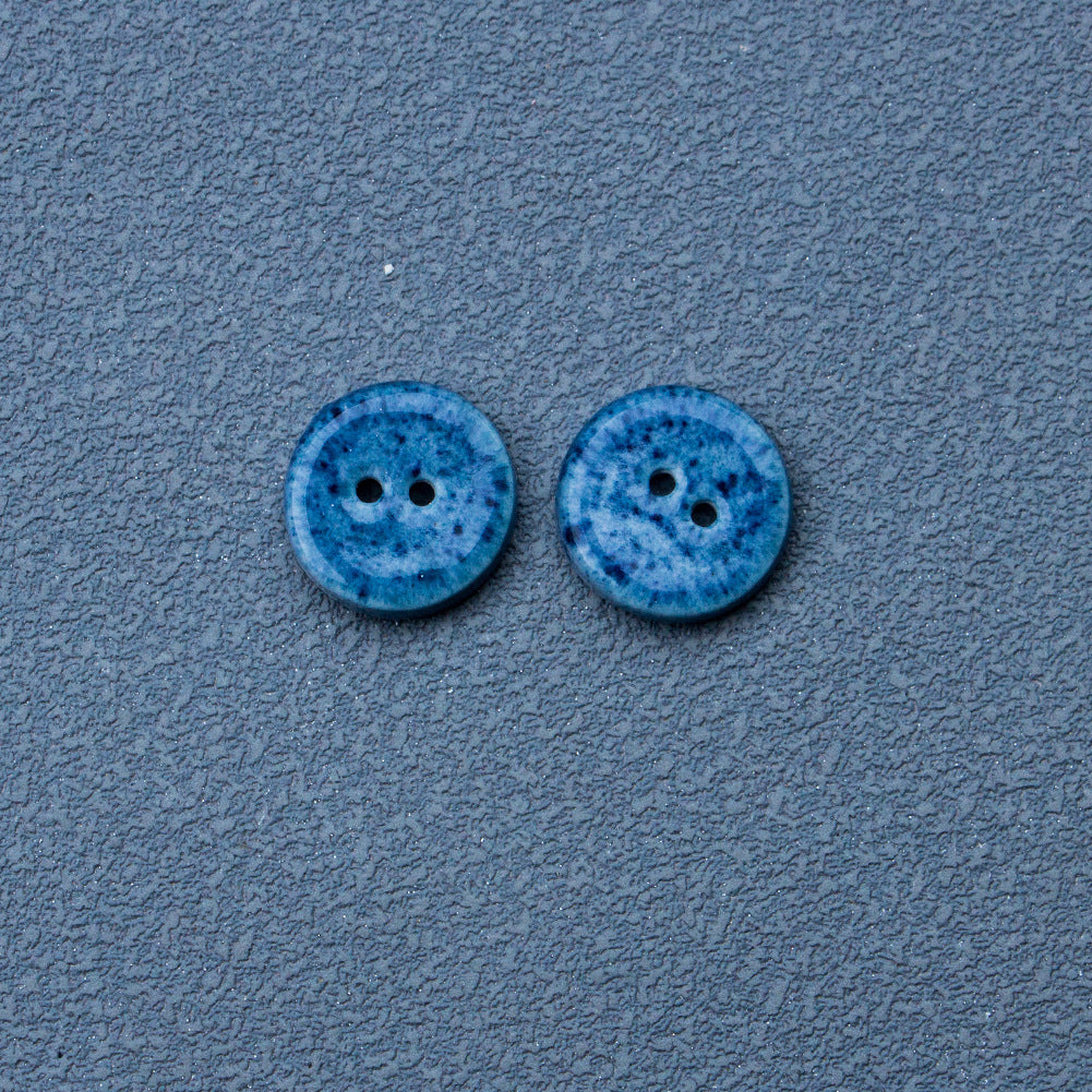 14mm Deep Blue Round 2-Hole Handmade Ceramic Buttons 10pcs