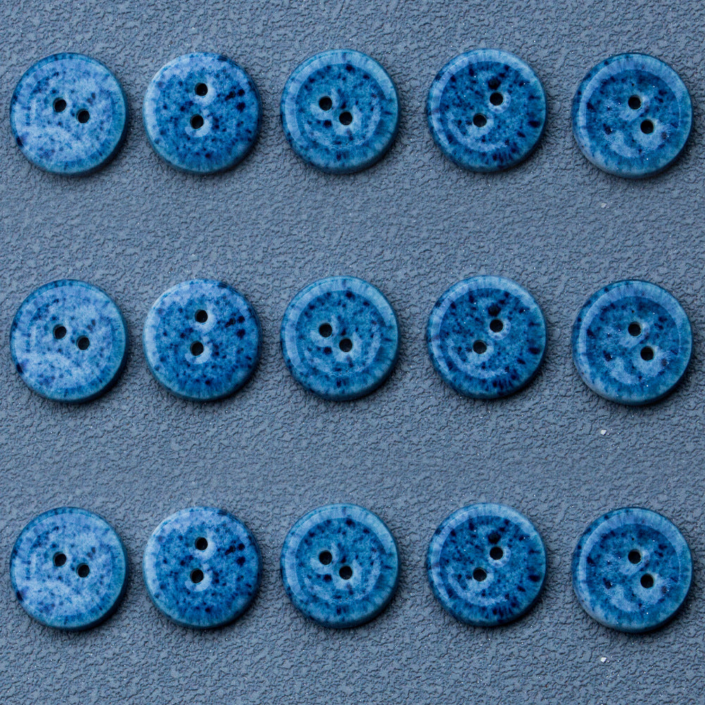 14mm Deep Blue Round 2-Hole Handmade Ceramic Buttons 10pcs