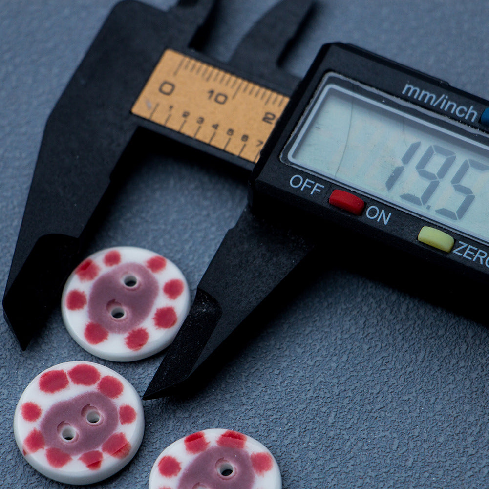 19.5mm Red-Dotted Round 2-Hole Handmade Ceramic Buttons 10pcs
