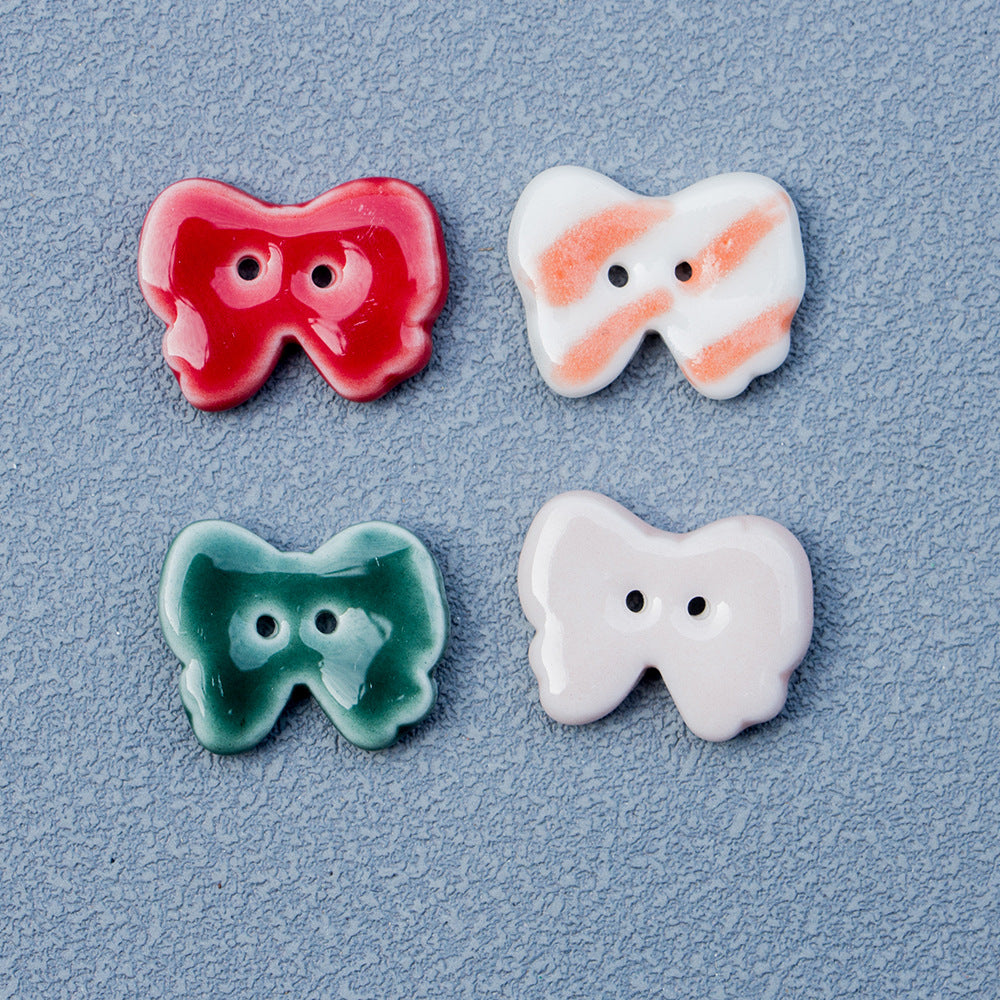 20.5mm Small Bow 2-Hole Handmade DIY Ceramic Buttons 10pcs