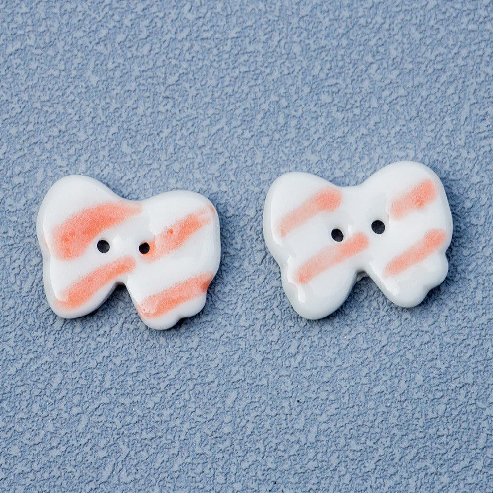 20.5mm Small Bow 2-Hole Handmade DIY Ceramic Buttons 10pcs Orange