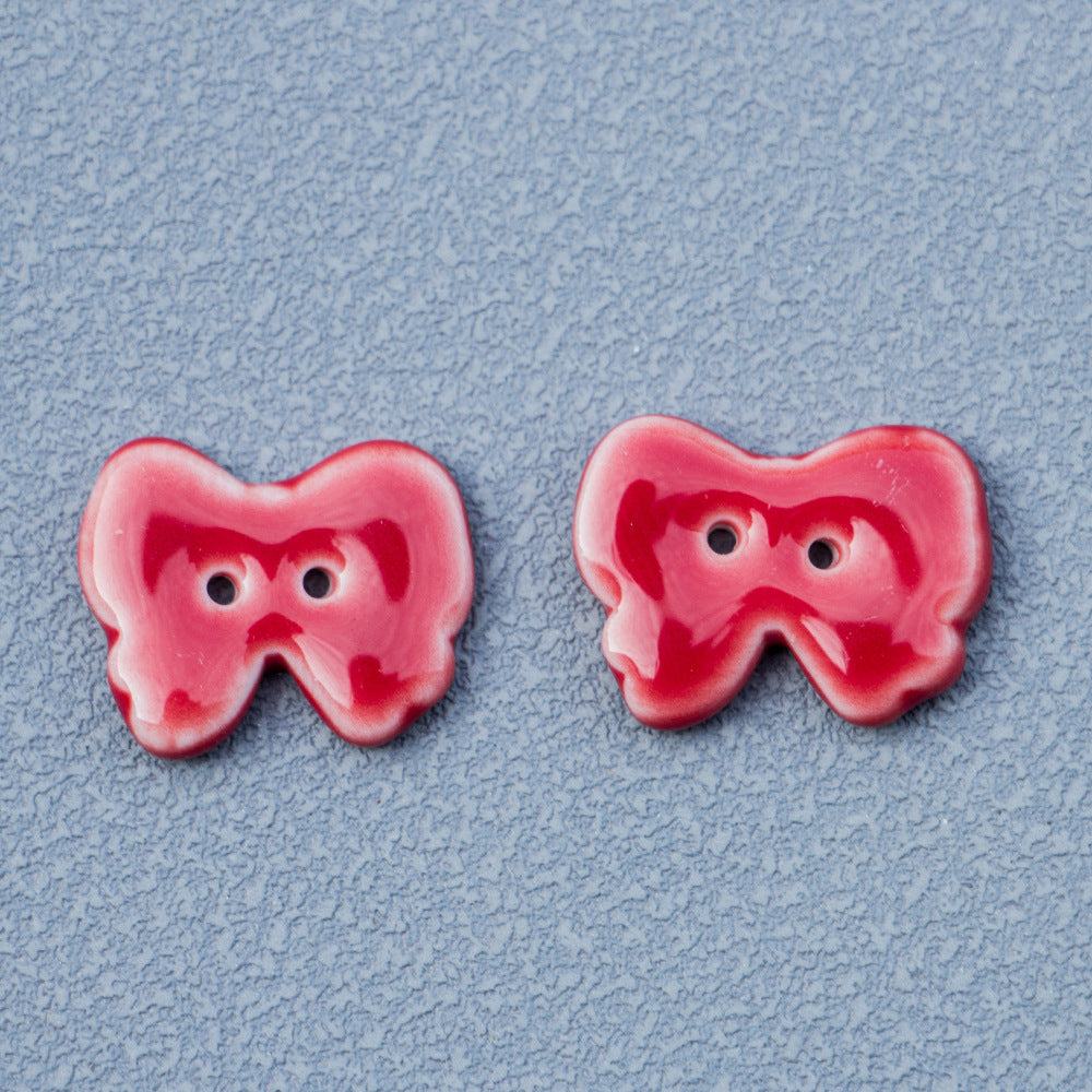 20.5mm Small Bow 2-Hole Handmade DIY Ceramic Buttons 10pcs Red