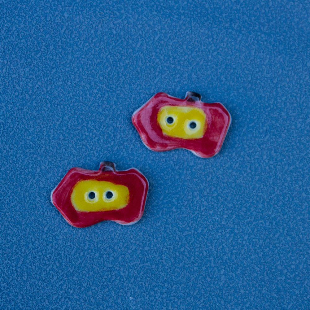 30mm Red Apple Handmade Ceramic DIY Buttons 5pcs D
