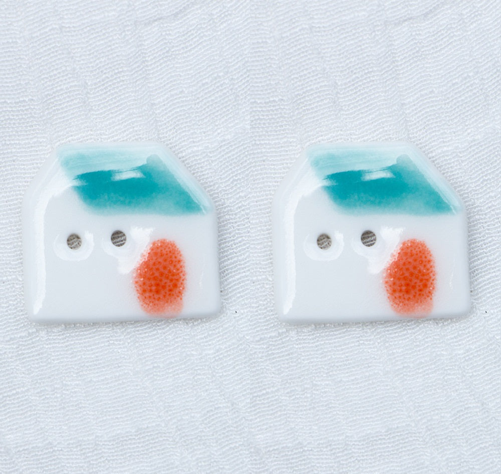 23mm Blue Orange Tile-Roofed Small House Handmade Ceramic DIY Buttons 6pcs Blue