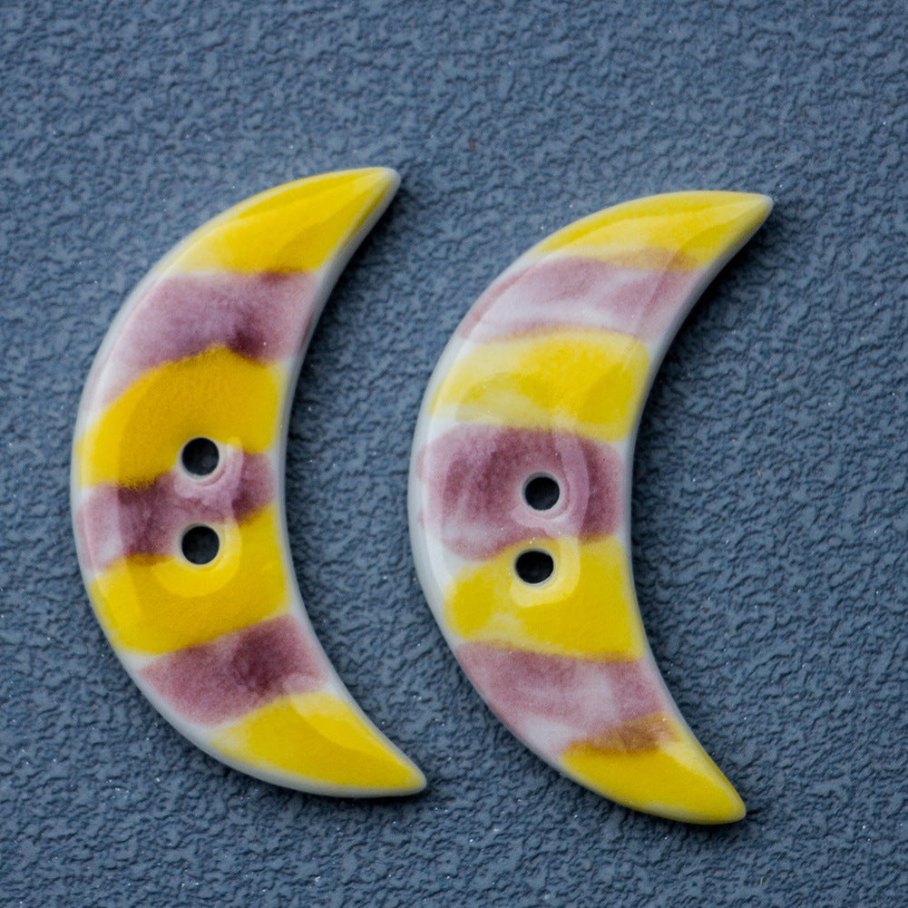 34mm Green Yellow Crescent-Shaped 2-Hole Ceramic Buttons for DIY Bracelets Necklaces 4pcs Yellow