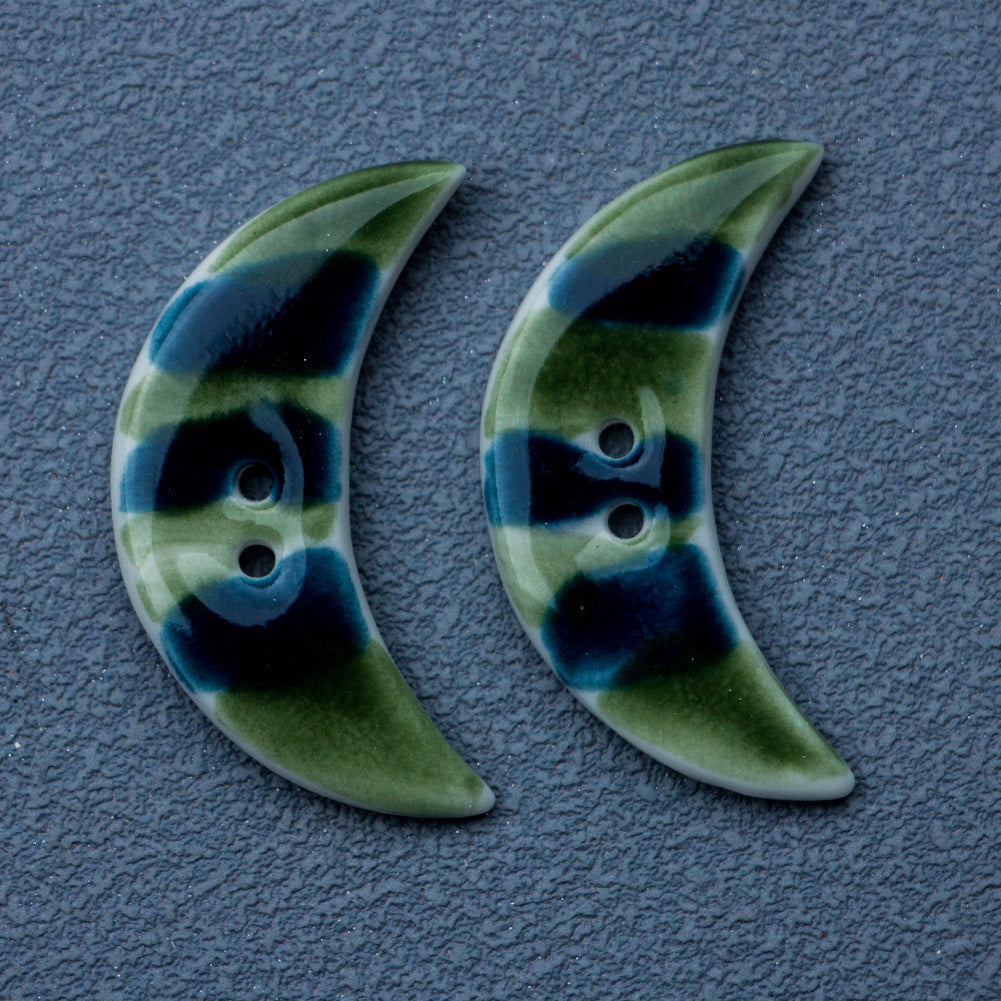 34mm Green Yellow Crescent-Shaped 2-Hole Ceramic Buttons for DIY Bracelets Necklaces 4pcs Green