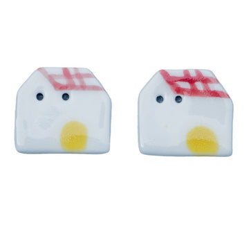 23mm Red/Blue Tile-roofed Small House Handmade Ceramic Button 2pcs Red