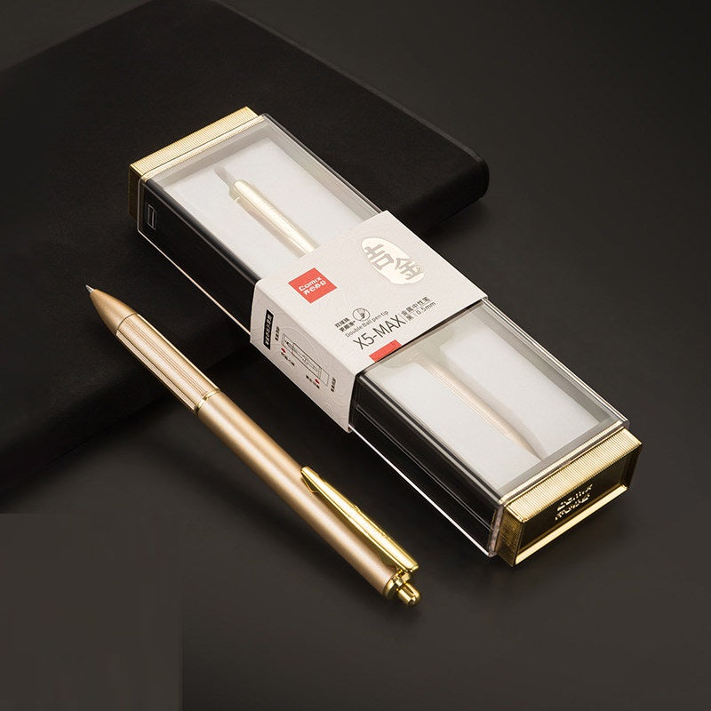 COMIX X5 Metal Retractable Gel Pen | 0.5mm Black Ink | Brass Body | Low Centre of Gravity Gold