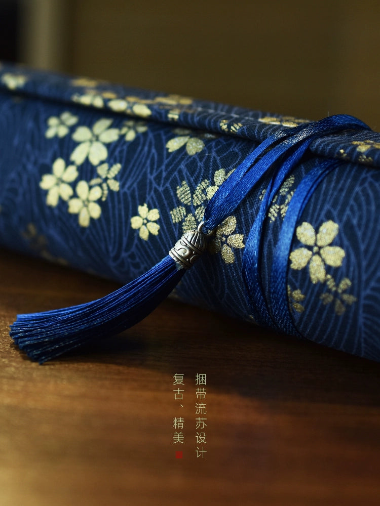 Chinese Japanese Calligraphy Brush Roll 8-Slot Bamboo Brush Holder