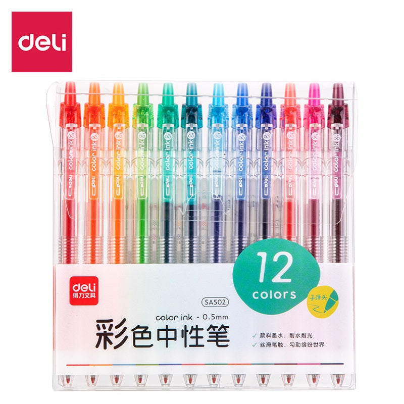 DELI 12-Color Click Gel Pens Set for Journaling Note-Taking & Art