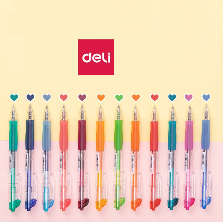 DELI 12-Color Click Gel Pens Set for Journaling Note-Taking & Art