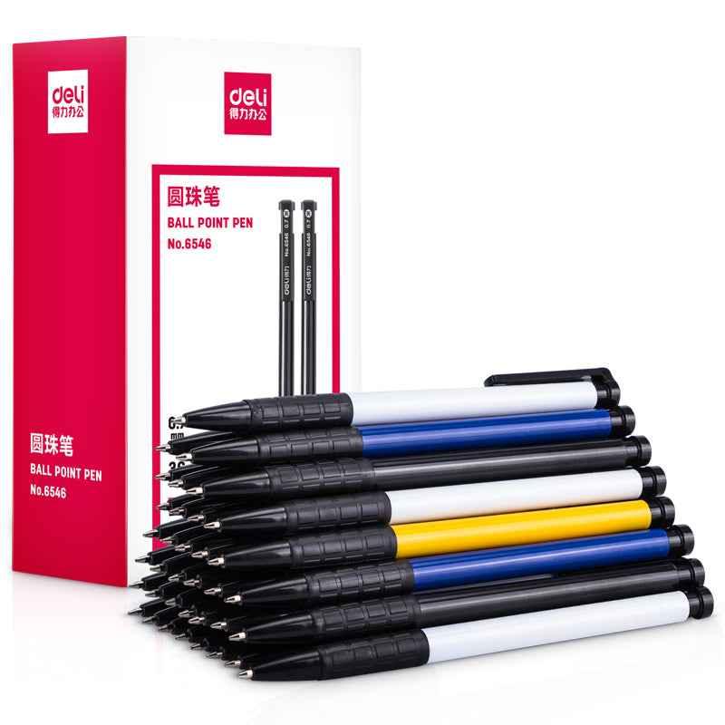 DELI intrekbare balpennen, fijne punt 0,7 mm, zwart/rood/blauwe inkt, 36 stuks