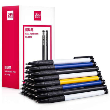 DELI intrekbare balpennen, fijne punt 0,7 mm, zwart/rood/blauwe inkt, 36 stuks