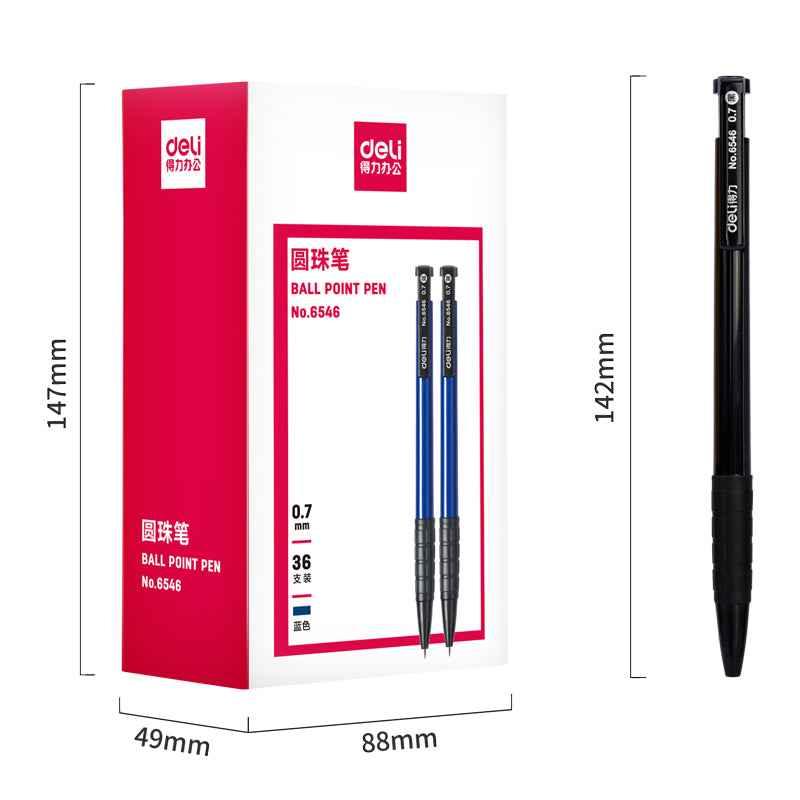 DELI intrekbare balpennen, fijne punt 0,7 mm, zwart/rood/blauwe inkt, 36 stuks